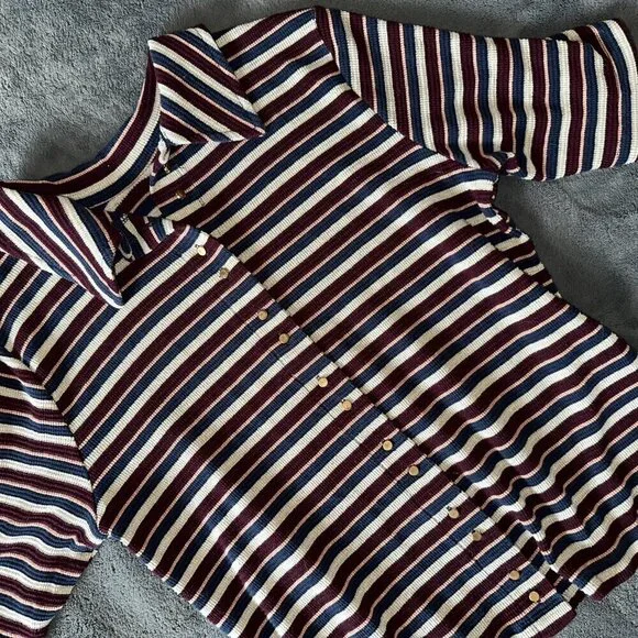 Gray burgundy navy VILA striped vintage button down tee - Picture 12 of 16